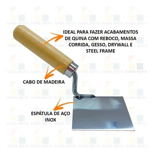 Kit 2 Espátula De Acabamento Quina E Canto Reta 90º Inox