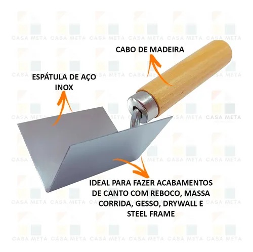 Kit 2 Espátula De Acabamento Quina E Canto Reta 90º Inox