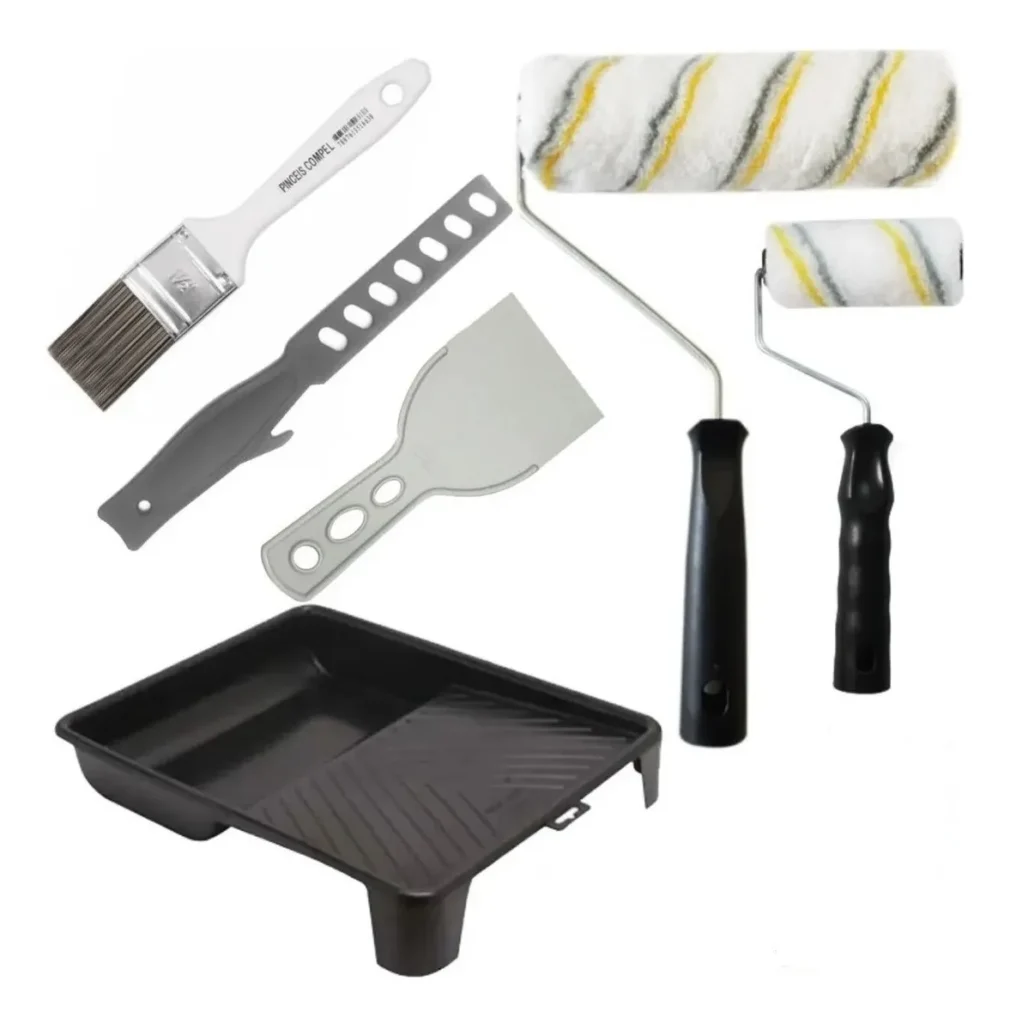 Kit 7 Peças Pintura Parede Teto Rolo Lã + Pincel + Espátula