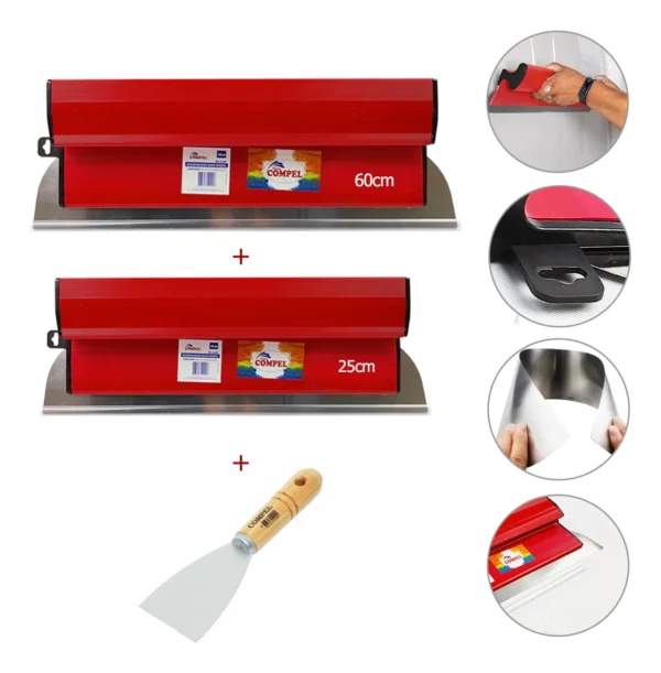 Kit 2 Desempenadeiras Berox Inoxidável Flexível + Espátula