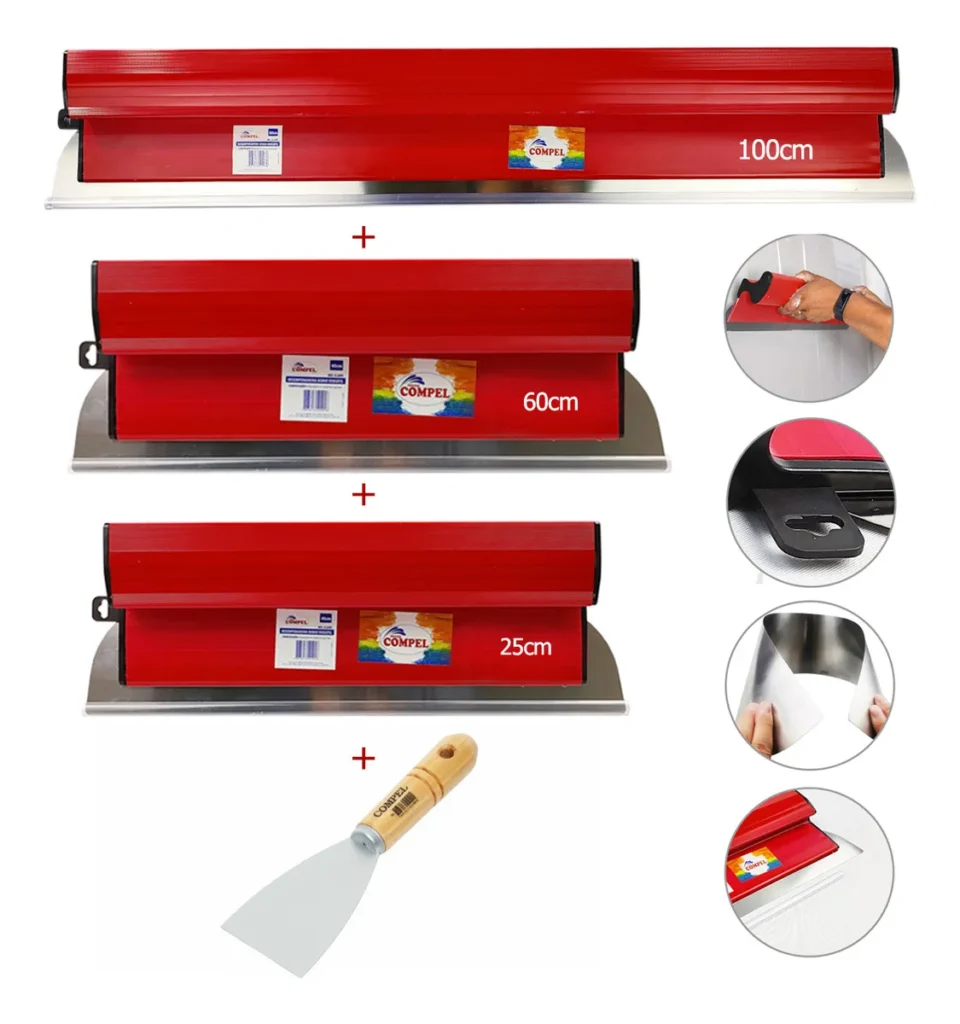 Kit 3 Desempenadeiras Berox Inoxidável Flexível + Espátula