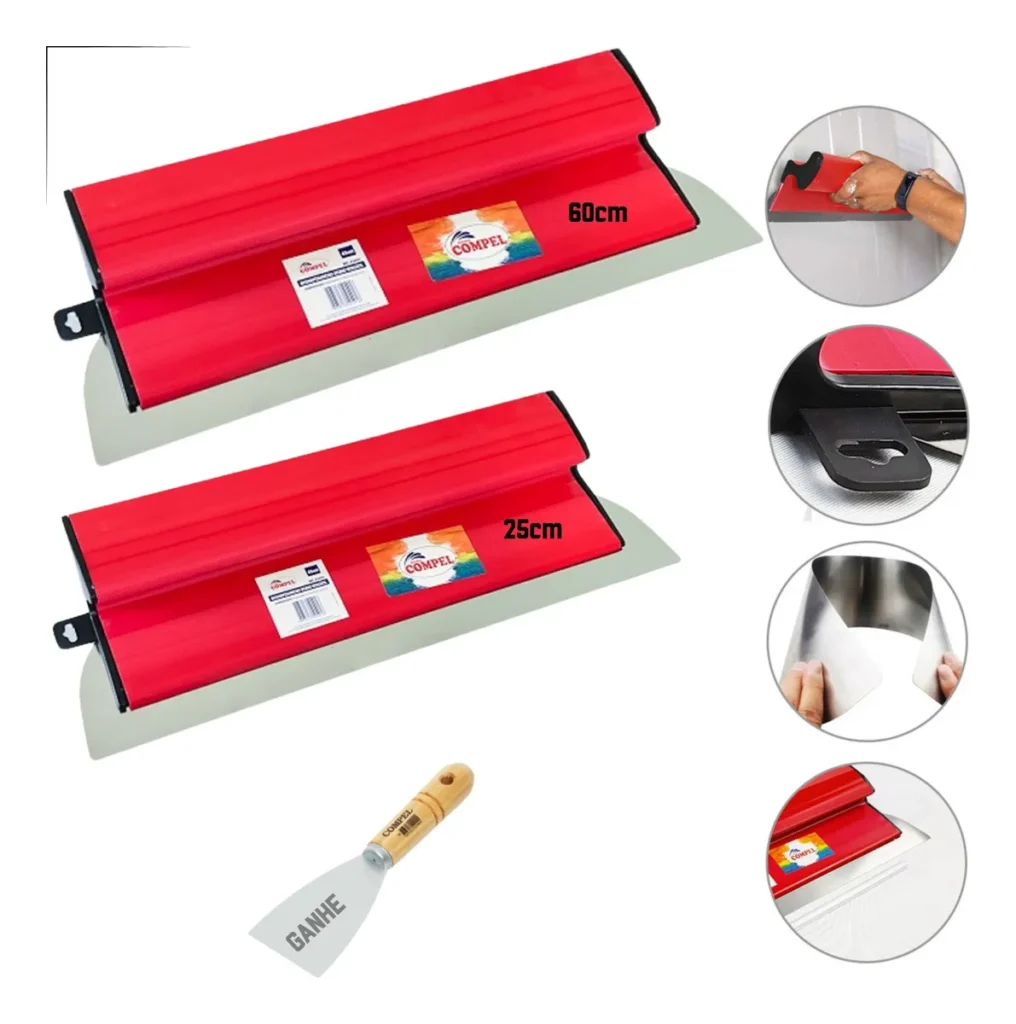 Kit 2 Desempenadeiras Berox Inoxidável Flexível + Espátula