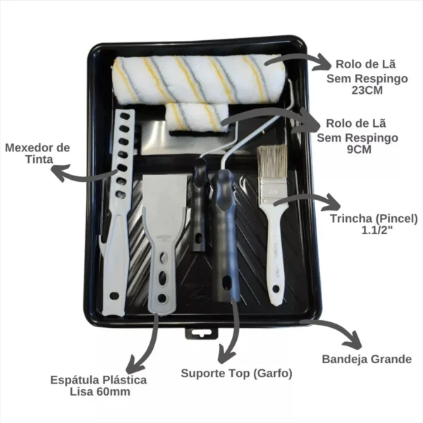 Kit Pintura Parede Completo Sem Respingo 7 Peças + 5 Lixas